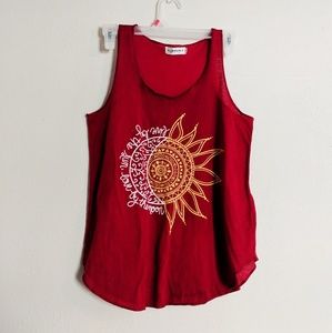 Comfortable Red Cotton Tank Top w Sun & Moon